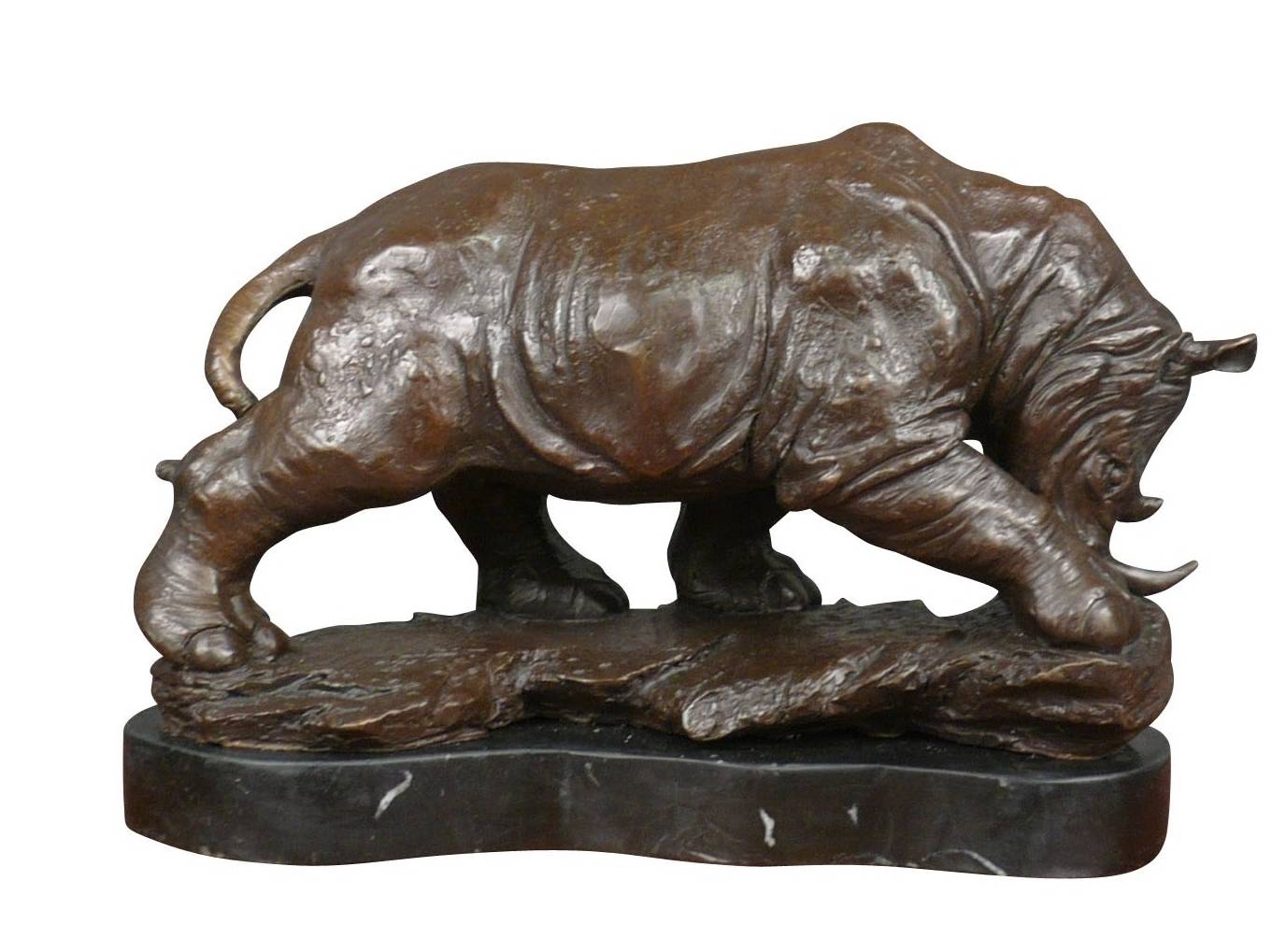 Sculpture en bronze d'un rhinocéros